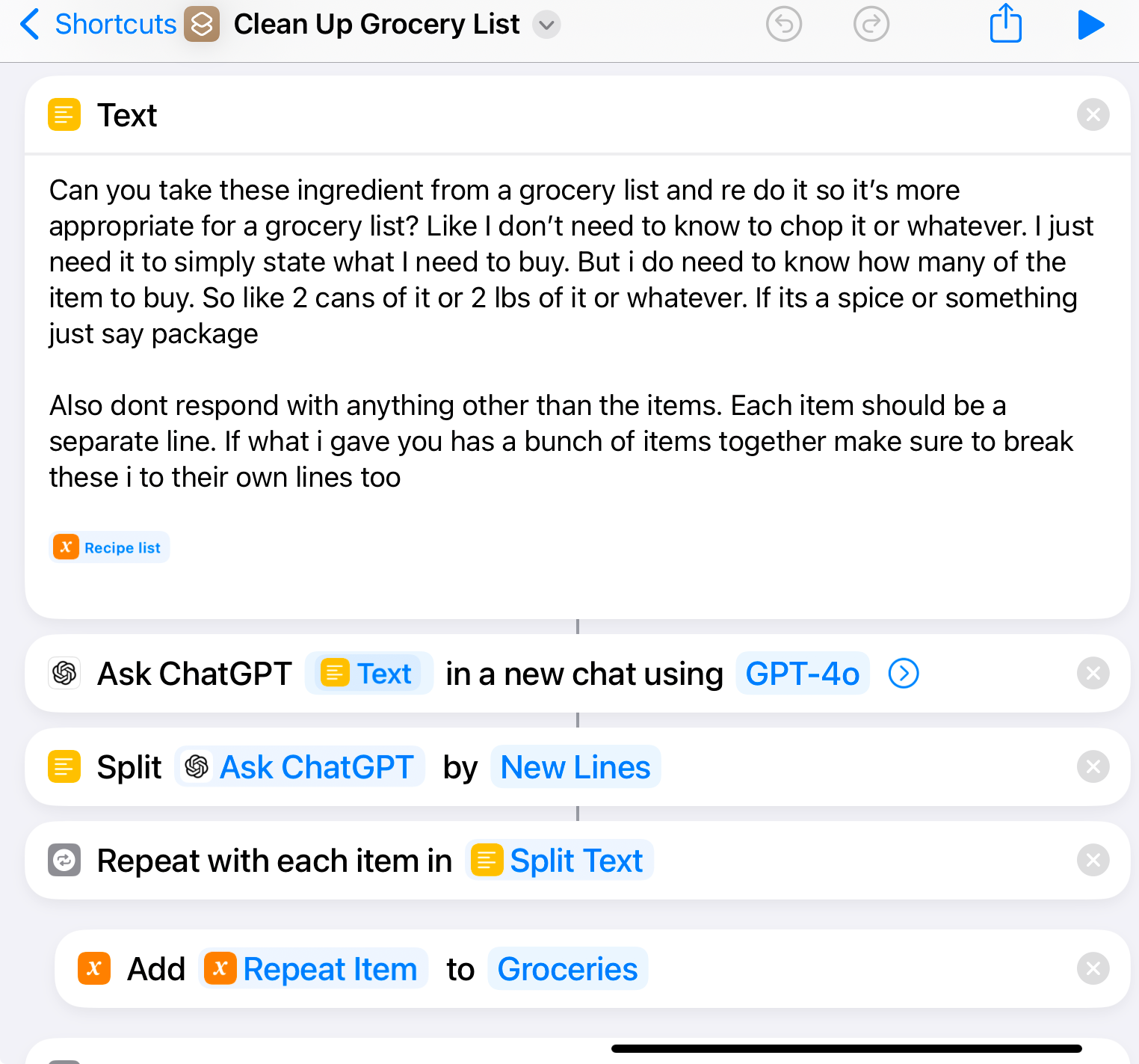 Cleaning Up Grocery Lists with ChatGPT